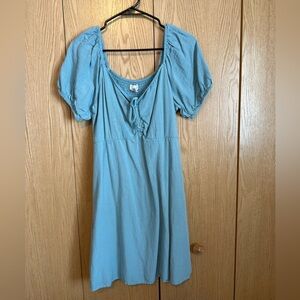 Japna Light Blue Mini Dress with Puff Sleeves